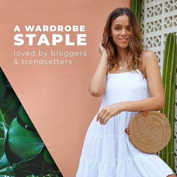 Handmade Bali Round  Rattan Straw Boho Bag - Picture 5 of 8